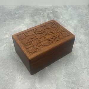 Vintage Hand Carved Wooden Trinket Jewelry Box Engraved Traditional Urns